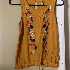 xhilaration Mustard yellow embroidered tank top